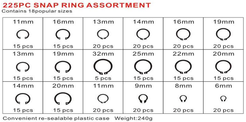 225pcs Snapring Assortment