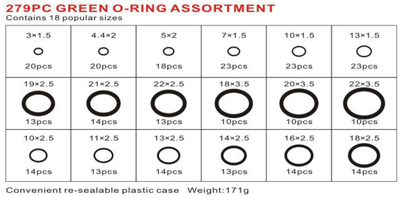 279pcs Green O-Ring Assortment