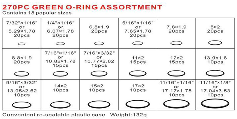 270pcs Green O-Ring Assortment